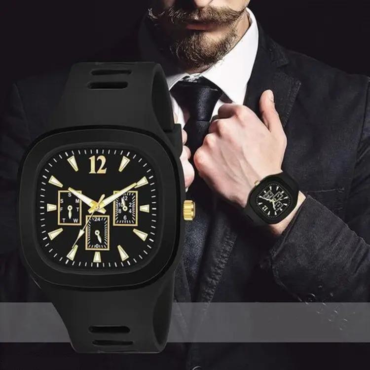 Men’s Black Silicone Analogue Watch with Gold Accents | Stylish & Lightweight Watch Pakistan
