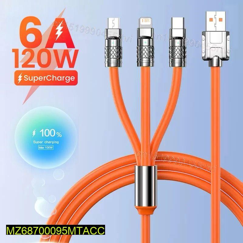 120W 3-in-1 Fast Charging Cable (Type-C, Lightning, Micro USB) | Orange Multi Cable