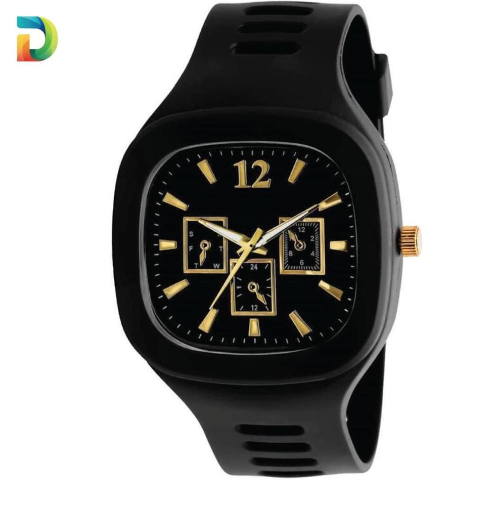 Men’s Black Silicone Analogue Watch with Gold Accents | Stylish & Lightweight Watch Pakistan