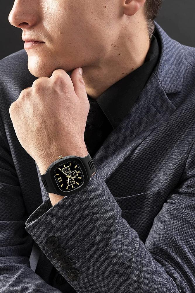Men’s Black Silicone Analogue Watch with Gold Accents | Stylish & Lightweight Watch Pakistan
