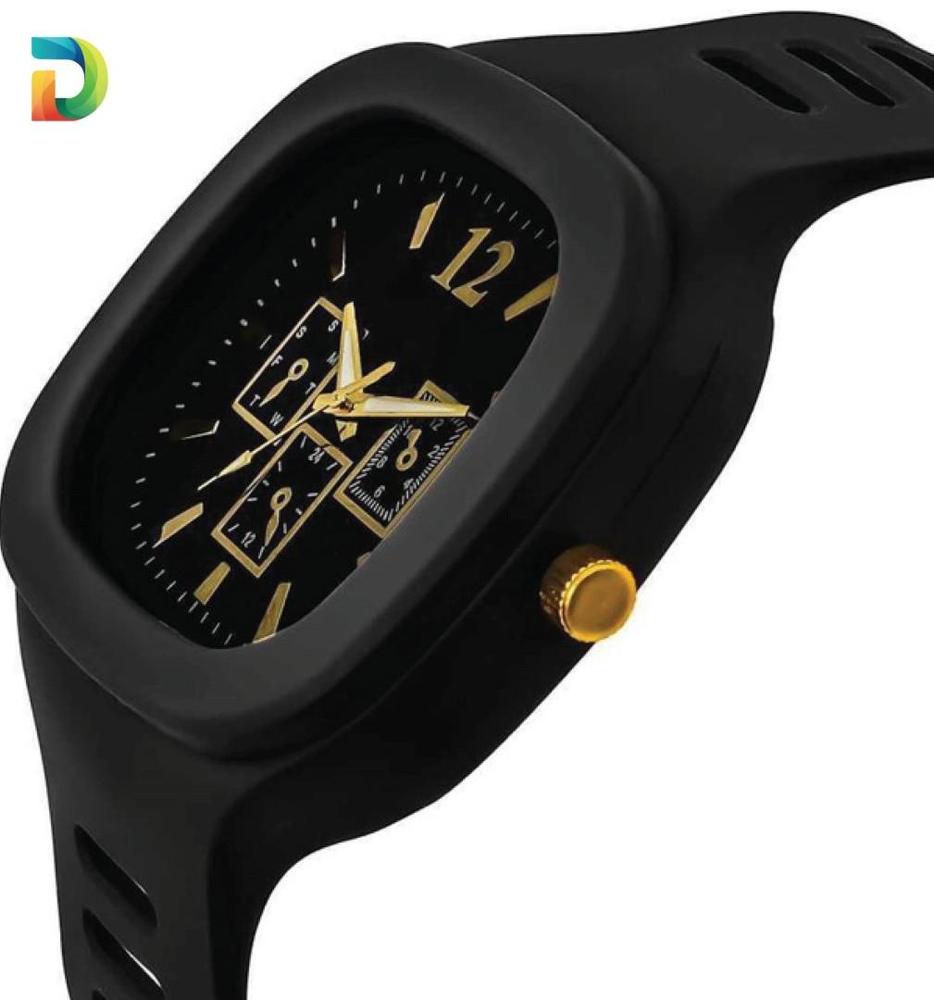 Men’s Black Silicone Analogue Watch with Gold Accents | Stylish & Lightweight Watch Pakistan