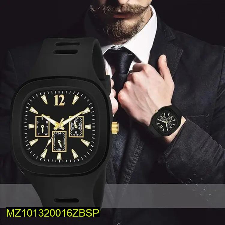 Men’s Black Silicone Analogue Watch with Gold Accents | Stylish & Lightweight Watch Pakistan