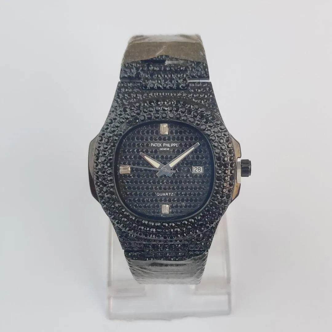 Men's Black Diamond-Studded Analogue Watch