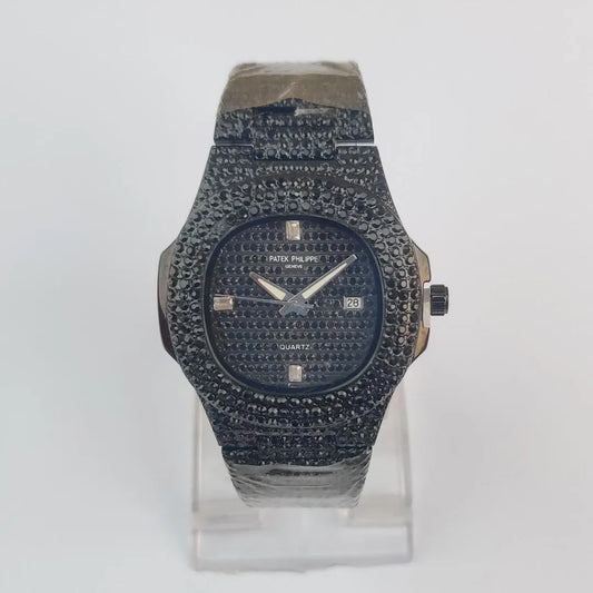 Men's Black Diamond-Studded Analogue Watch