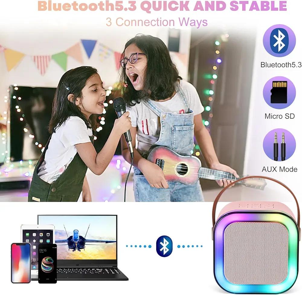 Portable LED Bluetooth Speaker 5.3 (2000mAh) | RGB Light Wireless Speaker Pink & Blue