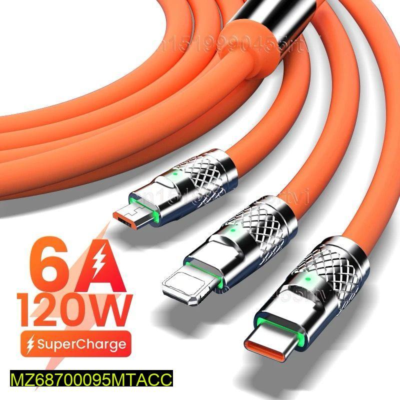 120W 3-in-1 Fast Charging Cable (Type-C, Lightning, Micro USB) | Orange Multi Cable