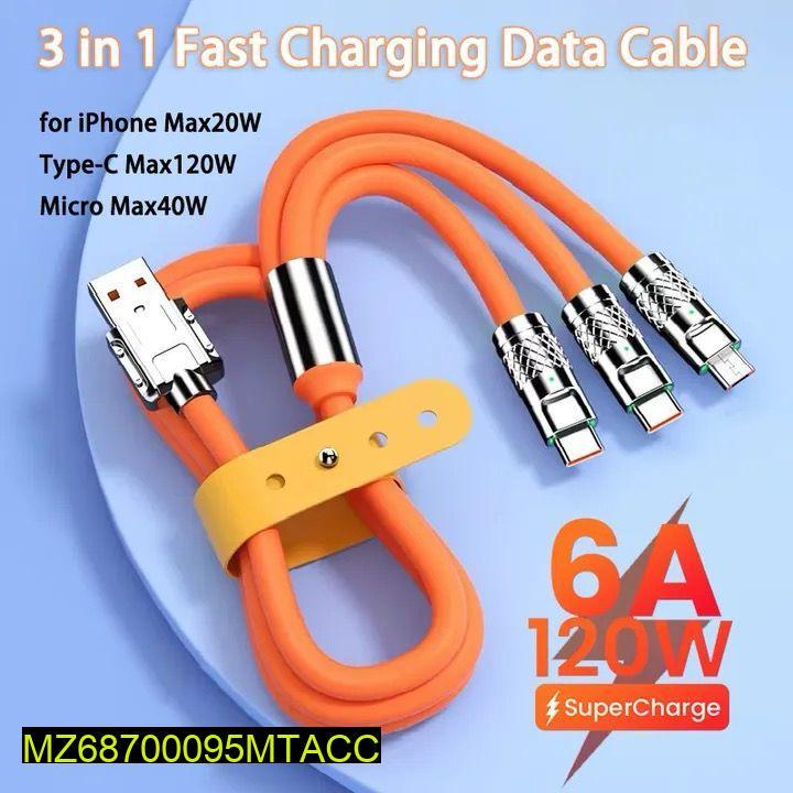 120W 3-in-1 Fast Charging Cable (Type-C, Lightning, Micro USB) | Orange Multi Cable