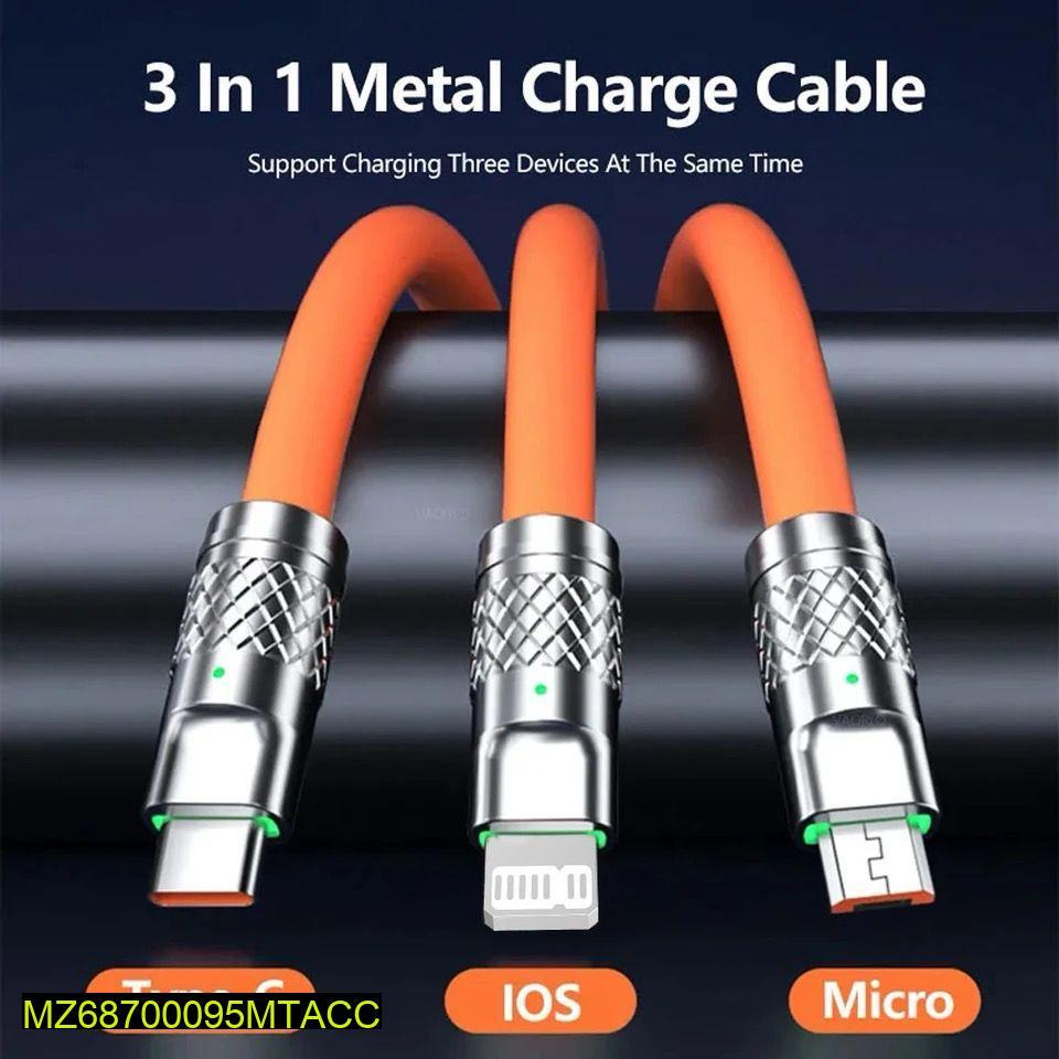 120W 3-in-1 Fast Charging Cable (Type-C, Lightning, Micro USB) | Orange Multi Cable