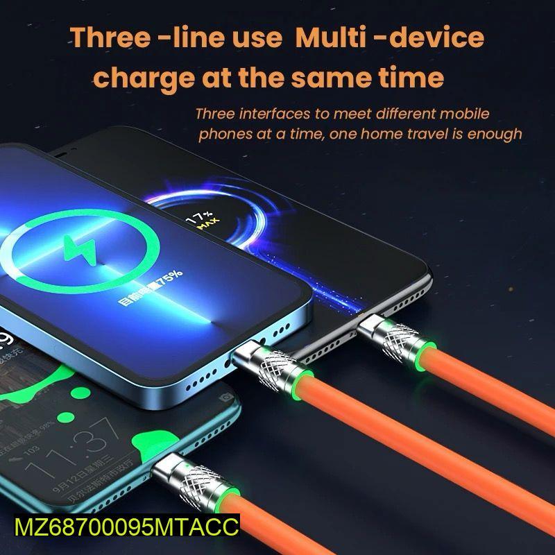 120W 3-in-1 Fast Charging Cable (Type-C, Lightning, Micro USB) | Orange Multi Cable