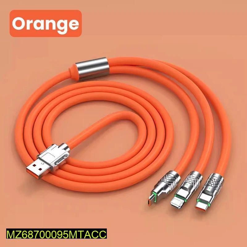 120W 3-in-1 Fast Charging Cable (Type-C, Lightning, Micro USB) | Orange Multi Cable